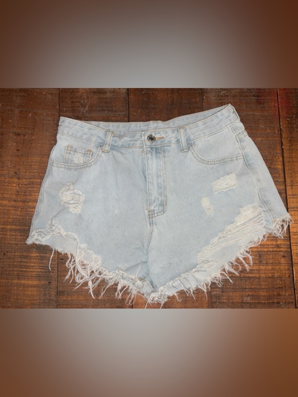 SHEIN Light Wash Distressed Denim Shorts Medium Frayed Raw Hem Size 6